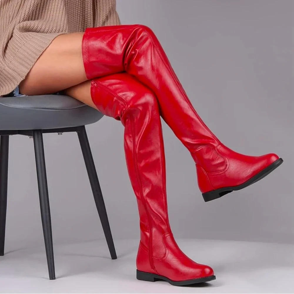 RED OVER THE KNEE STRETCH BOOTS